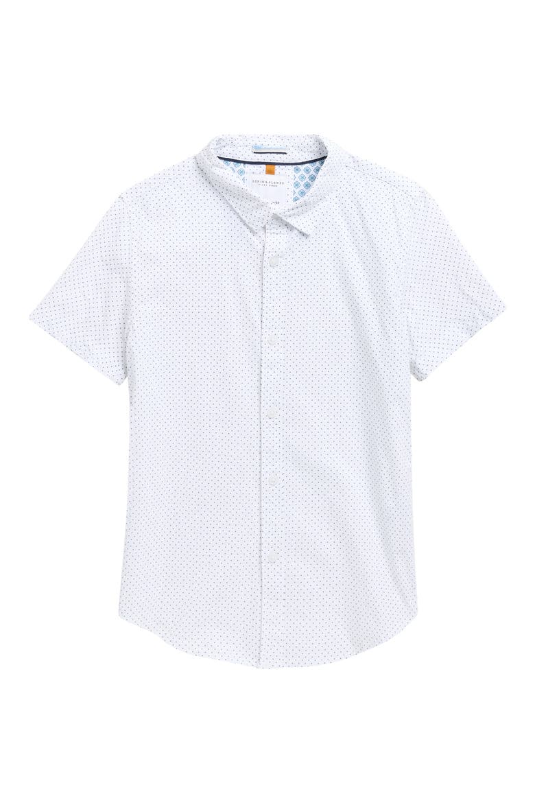 Kids' Polka Dot Short Sleeve Button-Up Shirt, Main, color, WHITE