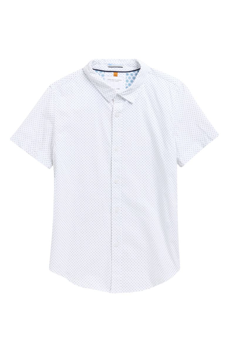 DENIM AND FLOWER Kids' Polka Dot Short Sleeve Button-Up Shirt, Main, color, White