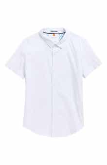 DENIM AND FLOWER Kids' Polka Dot Short Sleeve Button-Up Shirt