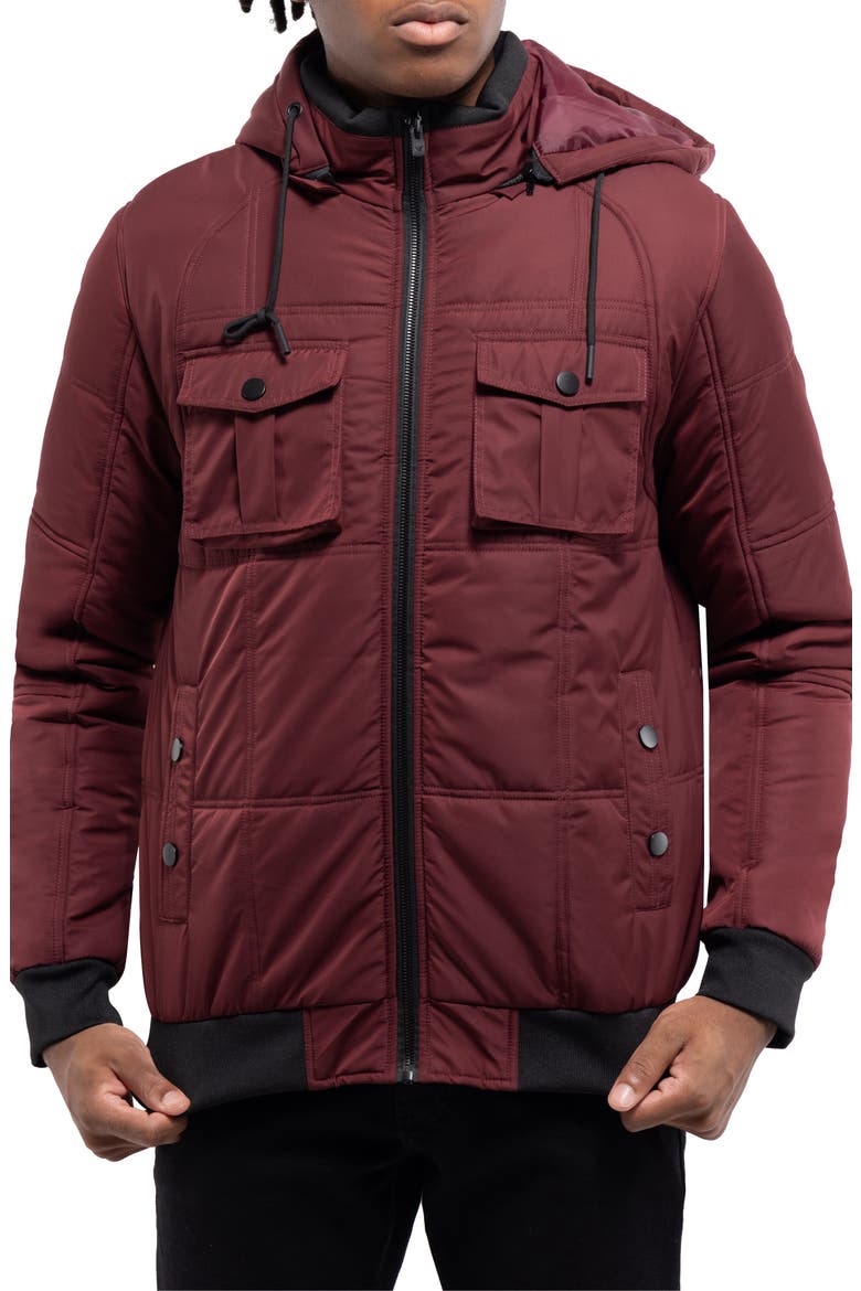 Hooded Puffer Jacket, Main, color, BURGUNDY