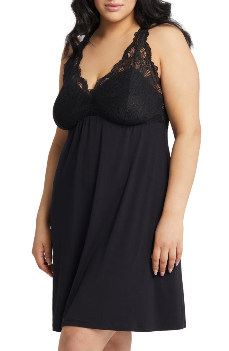 Fleur't Belle Epoque Fuller Cup Lace Chemise, Alternate, color, Black
