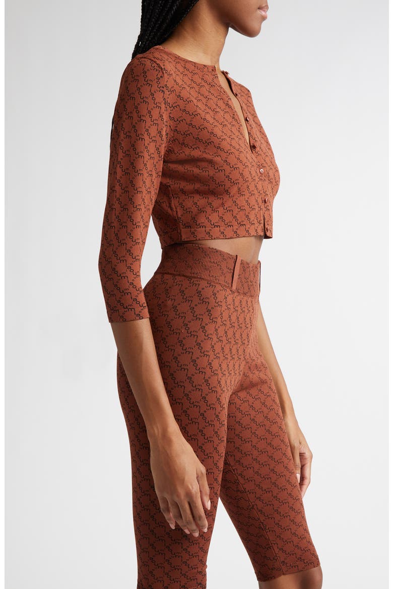 Frida Monogram Jacquard Crop Cardigan, Alternate, color, BROWN MONOGRAM