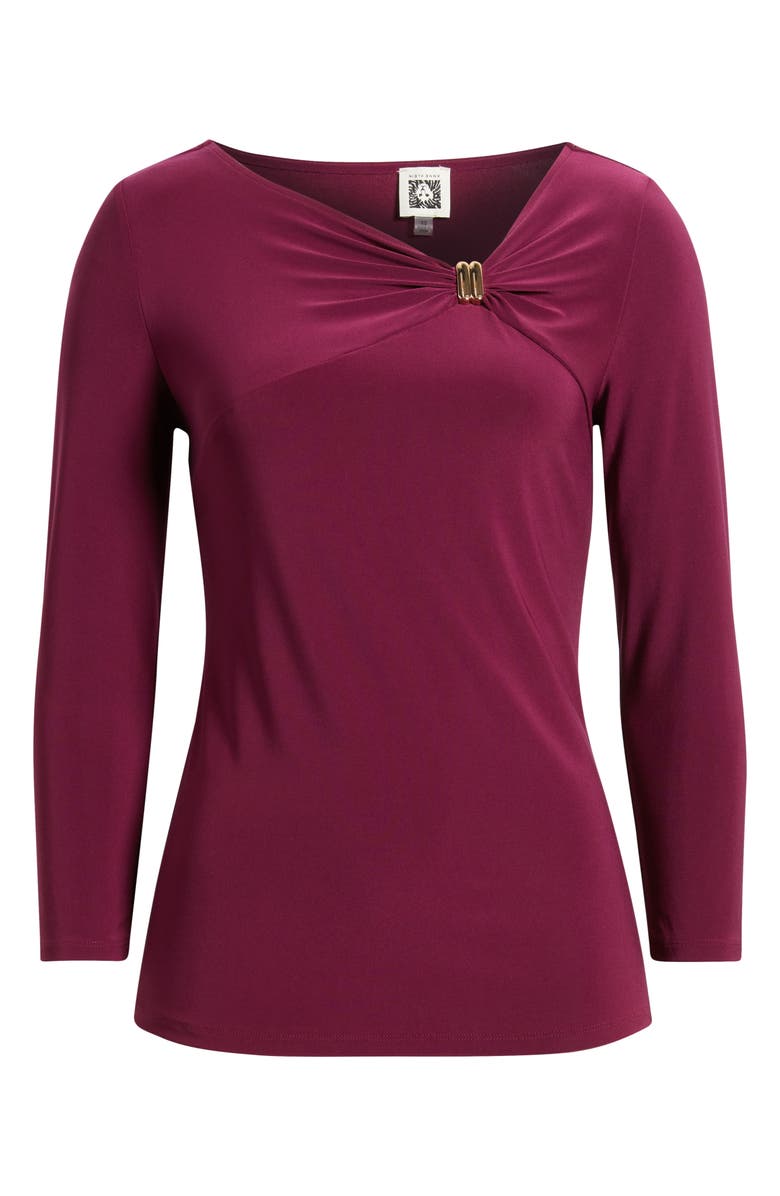Anne Klein Gathered Asymmetric Neck Top, Alternate, color, Chianti