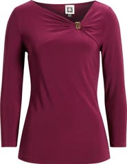 Anne Klein Gathered Asymmetric Neck Top