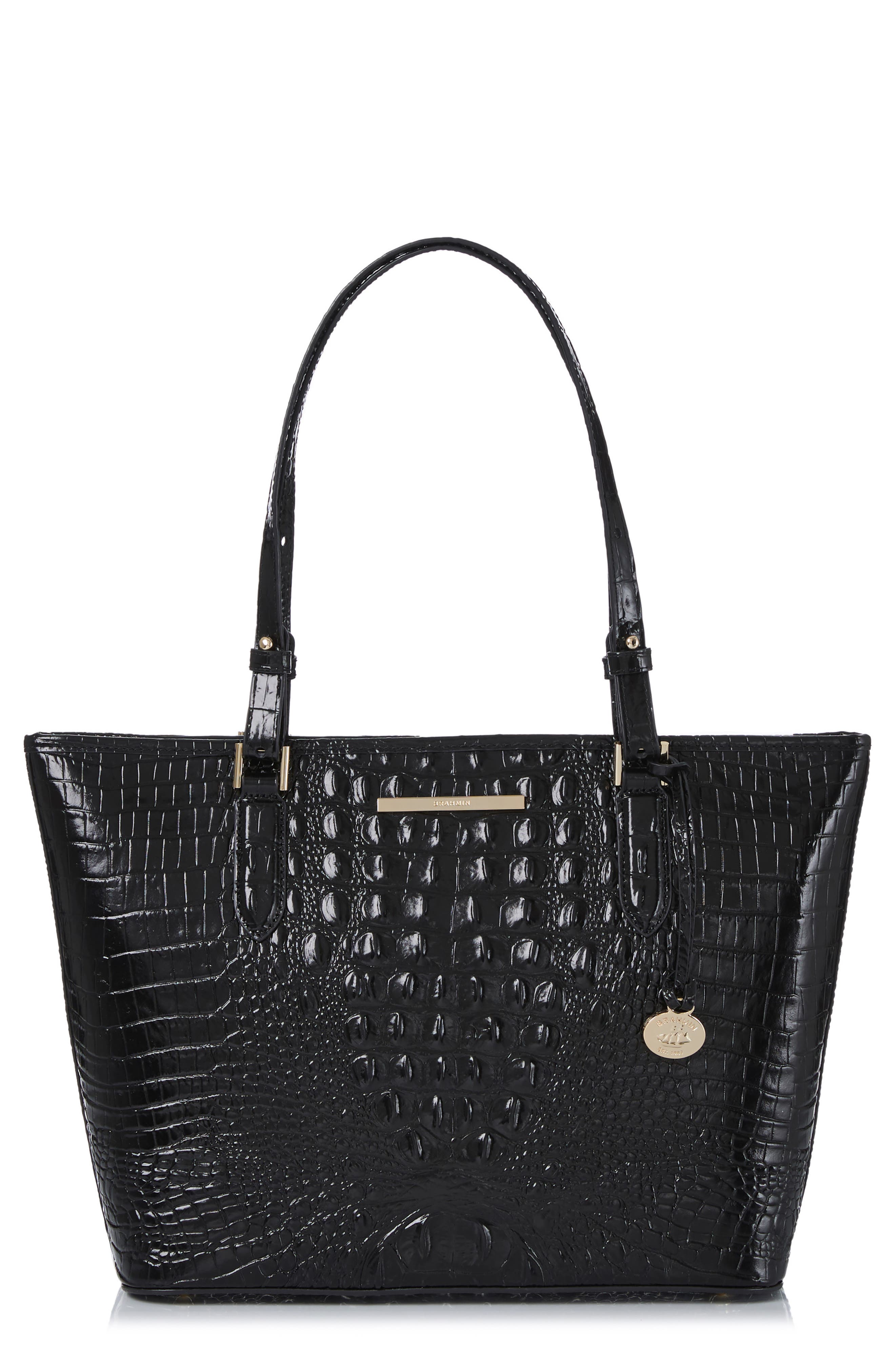 Brahmin Medium Asher Croc Embossed Leather Tote, Main, color, Black