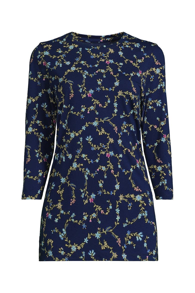 3/4 Sleeve Cotton Supima Tunic, Alternate, color, Deep Sea Multi Floral Vine