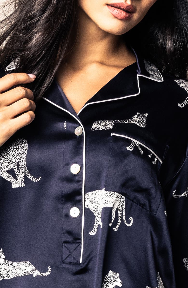 Petite Plume Panthre de Nuit Silk Nightshirt, Alternate, color, 