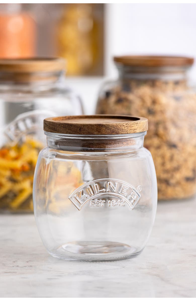 Kilner Universal Glass Storage Jar with Wooden Lid and Silicone Seal, Alternate, color, 5.1 In