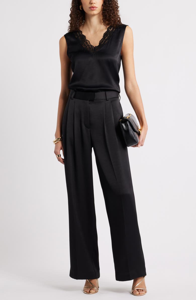 Nordstrom Lace Trim Satin Tank, Alternate, color, Black