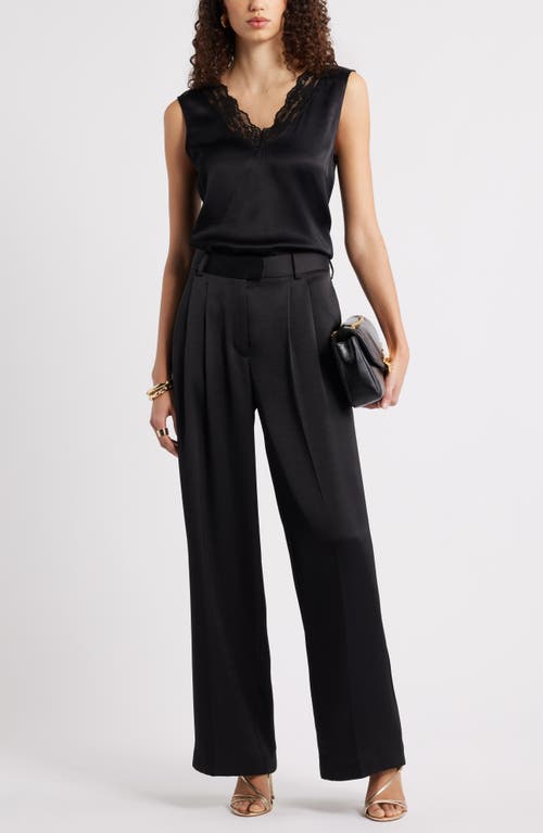 Nordstrom Lace Trim Satin Tank In Black