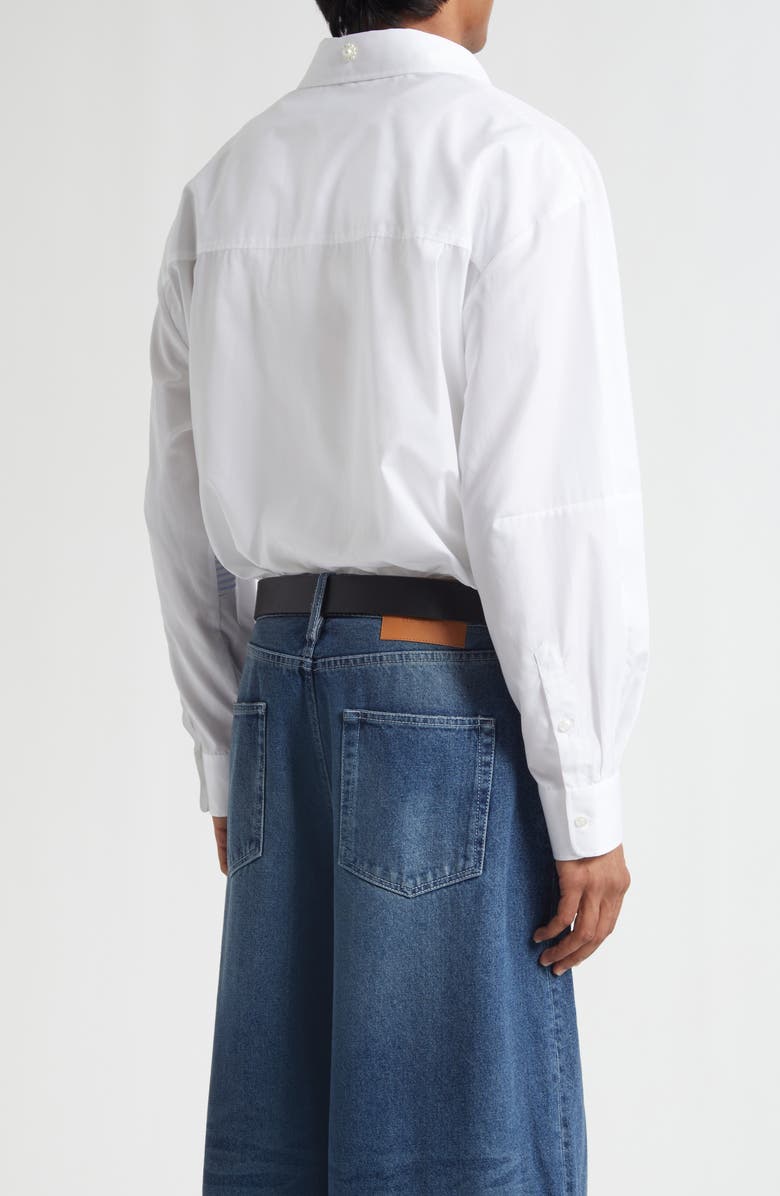 Simone Rocha Relaxed Fit Patchwork Egg Cotton Poplin Button-Up Shirt, Alternate, color, White/ Blue Stripe