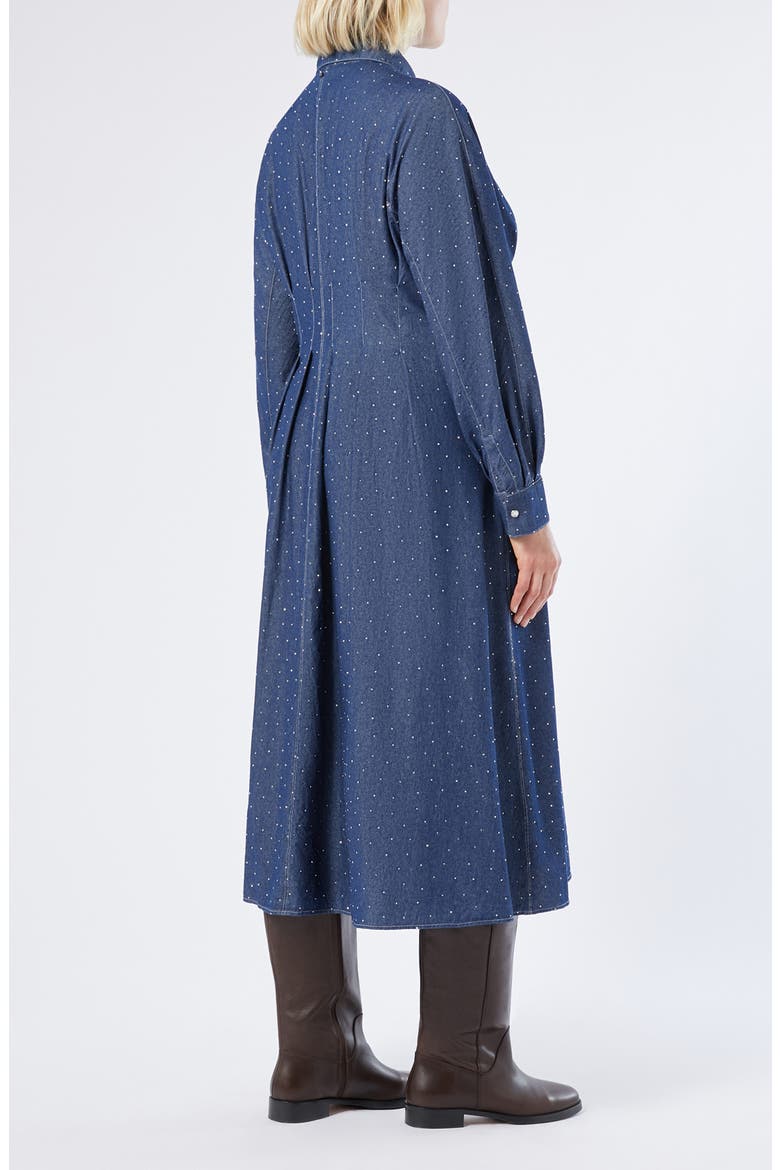 Jimco Rhinestone Detail Long Sleeve Denim Shirtdress, Alternate, color, NAVY