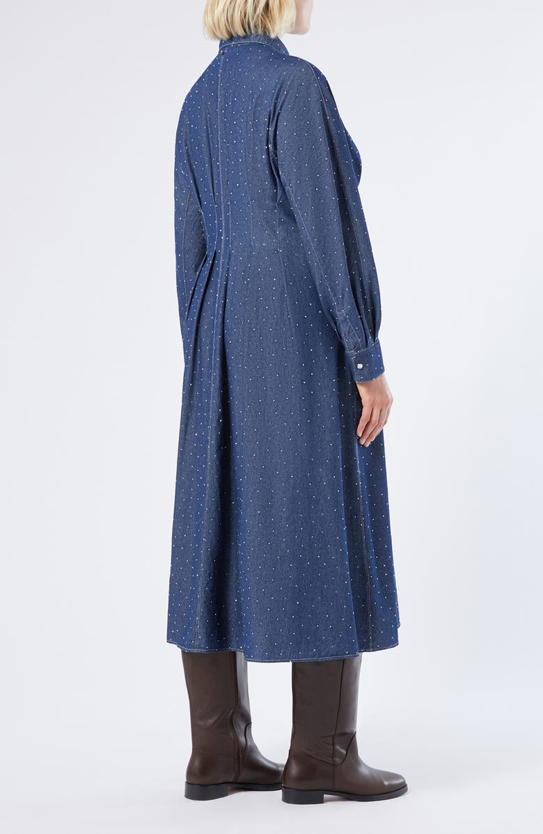 Marina Rinaldi Jimco Rhinestone Detail Long Sleeve Denim Shirtdress, Alternate, color, Navy