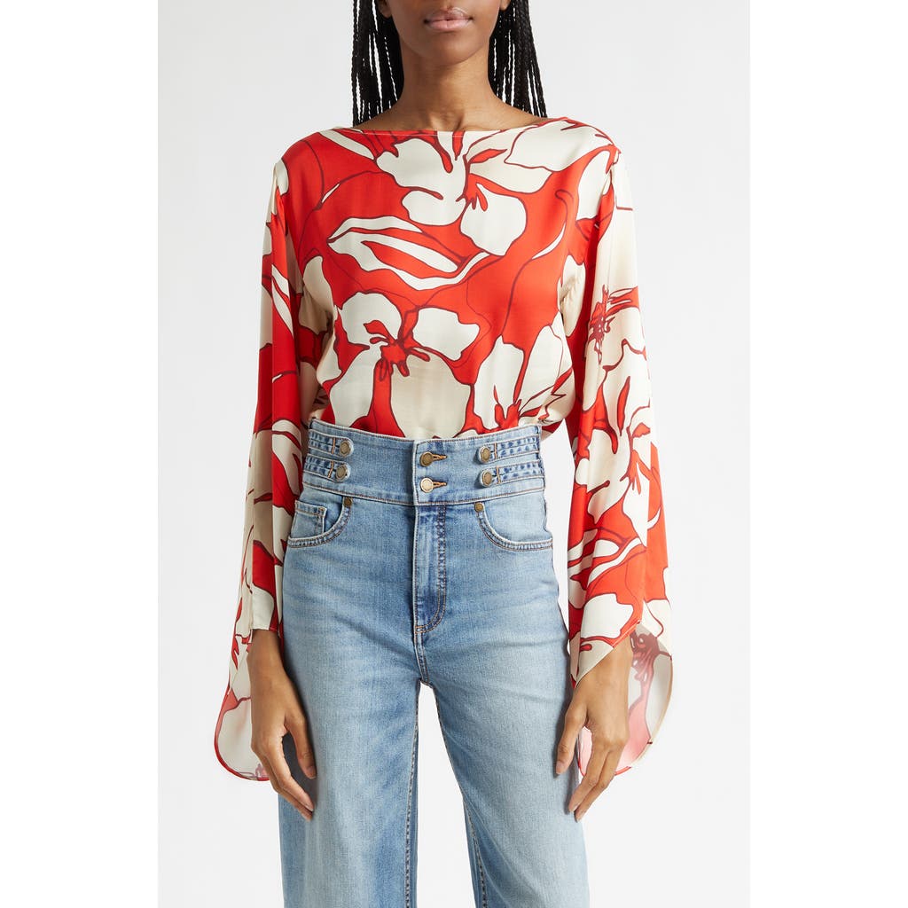 Ramy Brook Amanda Floral Flare Cuff Top in Crimson Floral at Nordstrom, Size X-Small