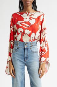 Ramy Brook Amanda Floral Flare Cuff Top