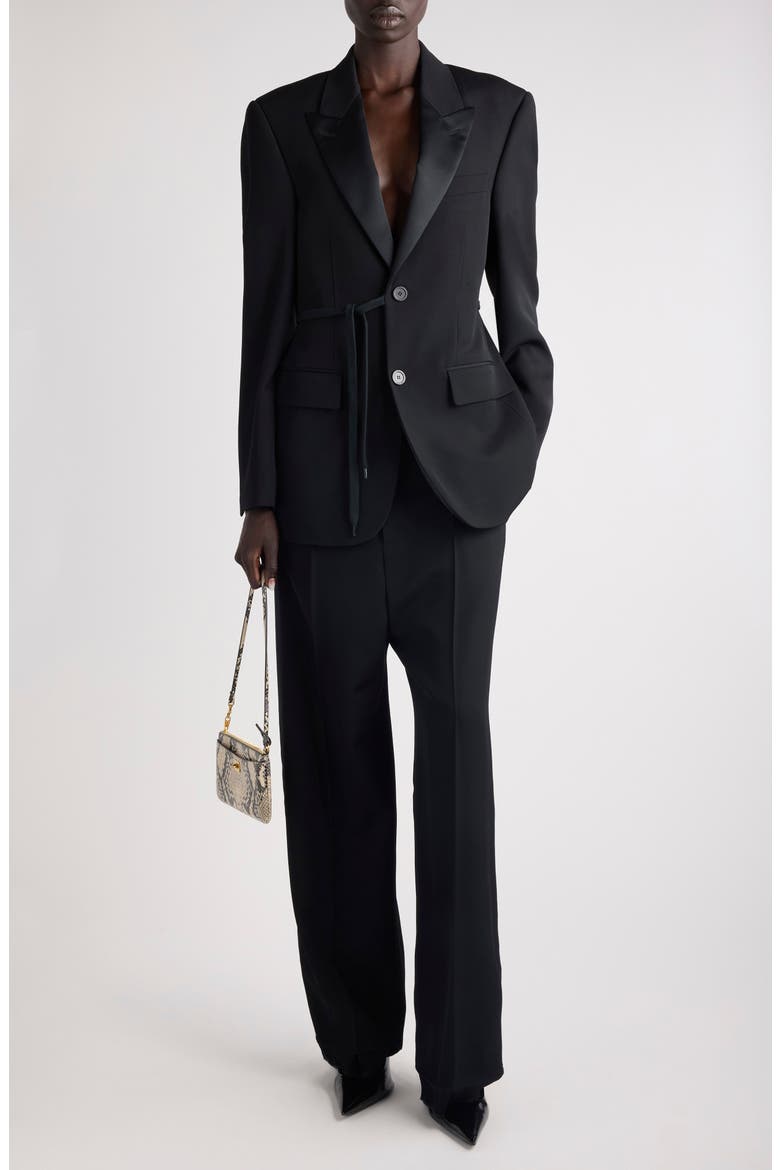 Side Tie Wool Tuxedo Jacket, Alternate, color, BLACK