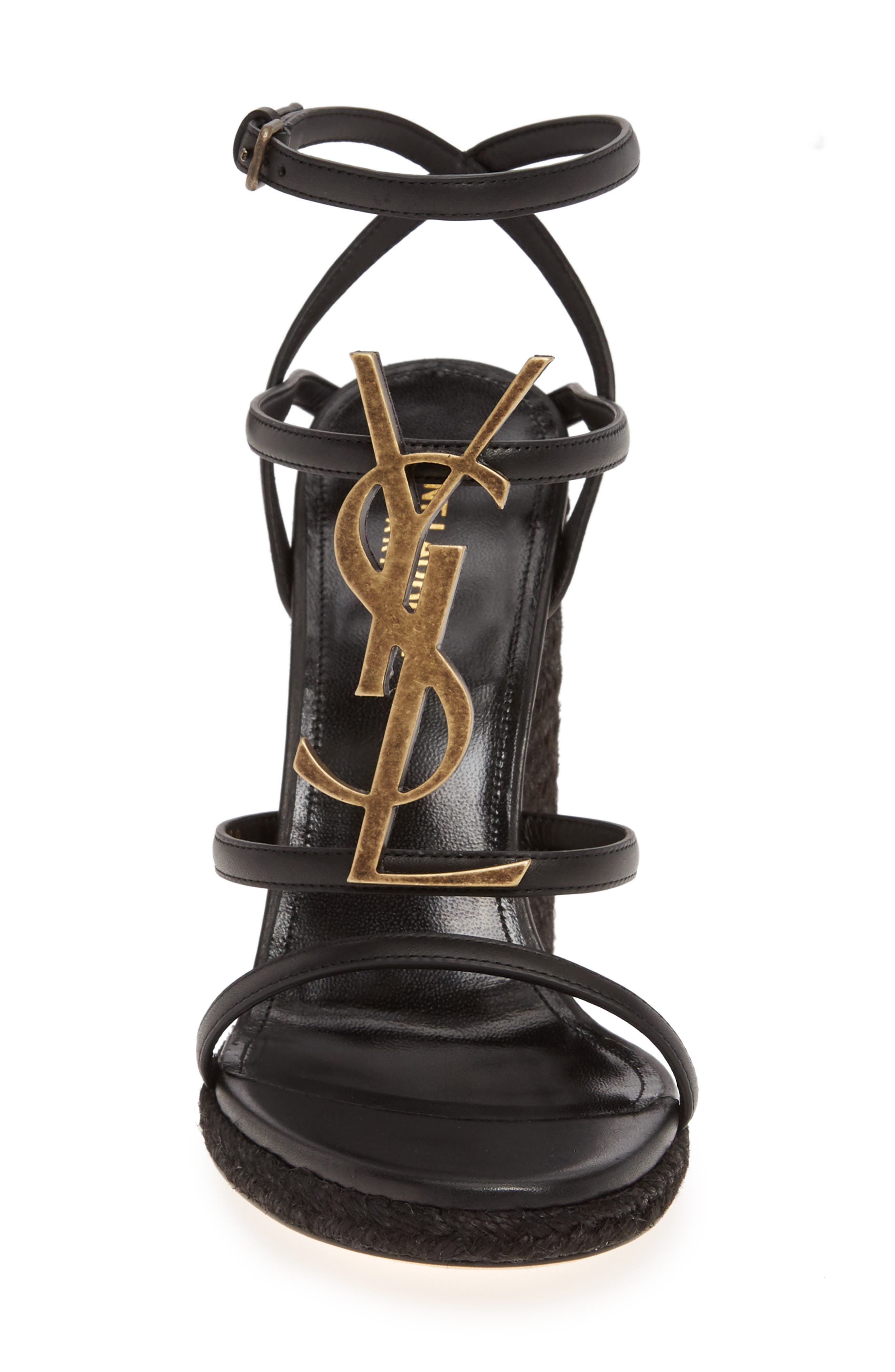 Saint Laurent Cassandra YSL Logo Wedge Sandal, Alternate, color, 