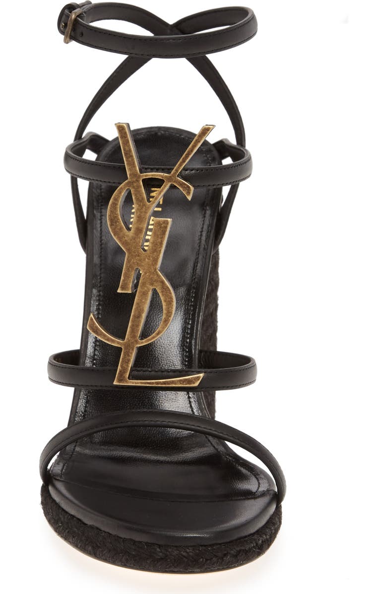 Saint Laurent Cassandra YSL Logo Wedge Sandal, Alternate, color,