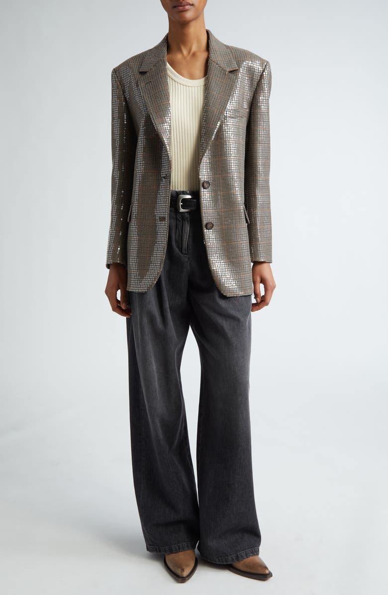 Golden Goose Journey Sequin Houndstooth Virgin Wool Blazer, Alternate, color,