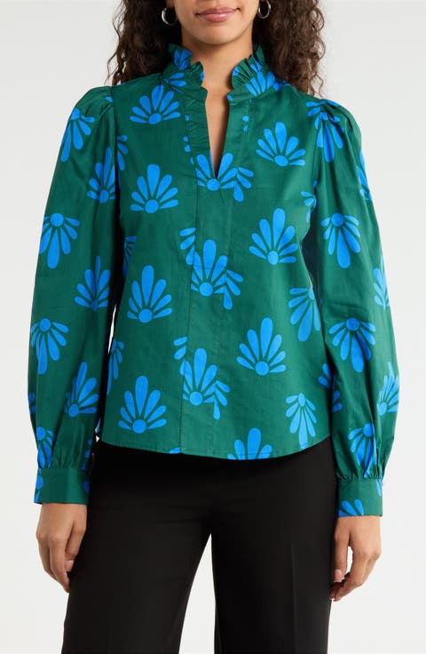 Adelia Geo Floral Split Neck Top