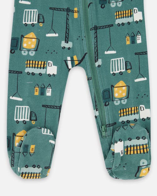 Deux Par Deux One-piece Organic Cotton Pajama Construction In Green