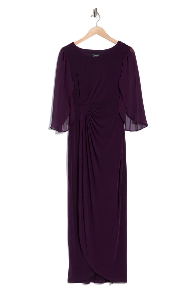 Cape Sleeve Faux Wrap Gown, Alternate, color, AUBERGINE