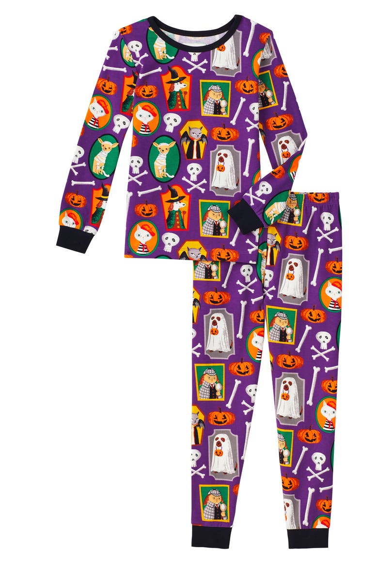 Kids' Print Fitted Organic Cotton Jersey Two-Piece Pajamas, Main, color, TRICK OR TREAT