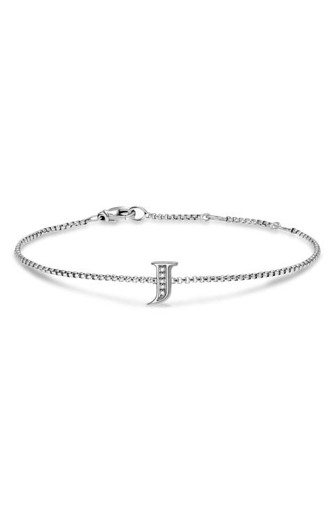 Petite Pavé Initial Chain Bracelet in Sterling Silver with Diamonds