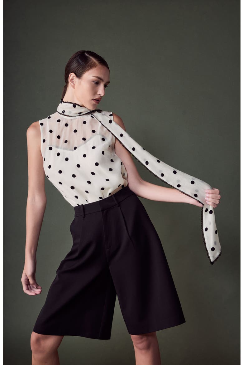 Polka Dot Bow Neck Sleeveless Top, Alternate, color, OFF WHITE