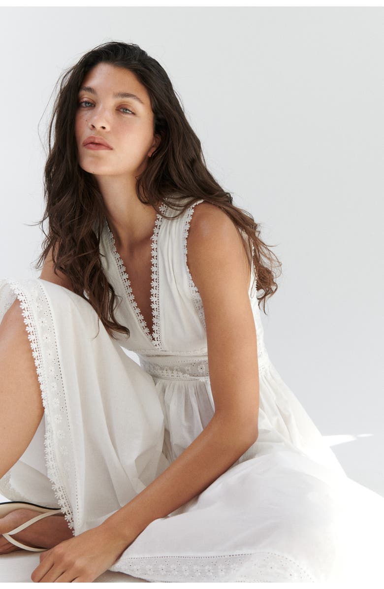 H&M Picot-trimmed Cotton Dress, Alternate, color, White