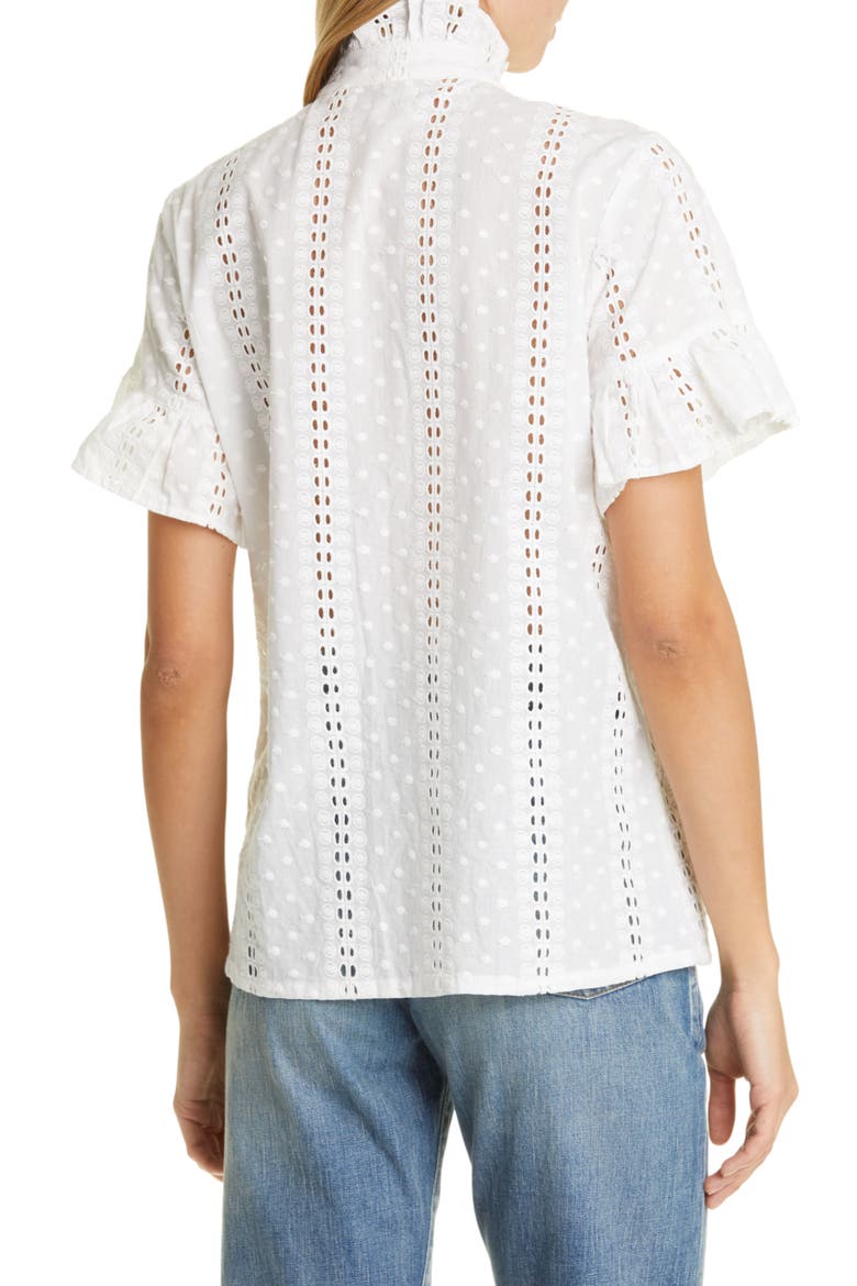 Vanessa Ruffle Detail Cotton Blouse, Alternate, color, PEARL POLKA DOT EYELET