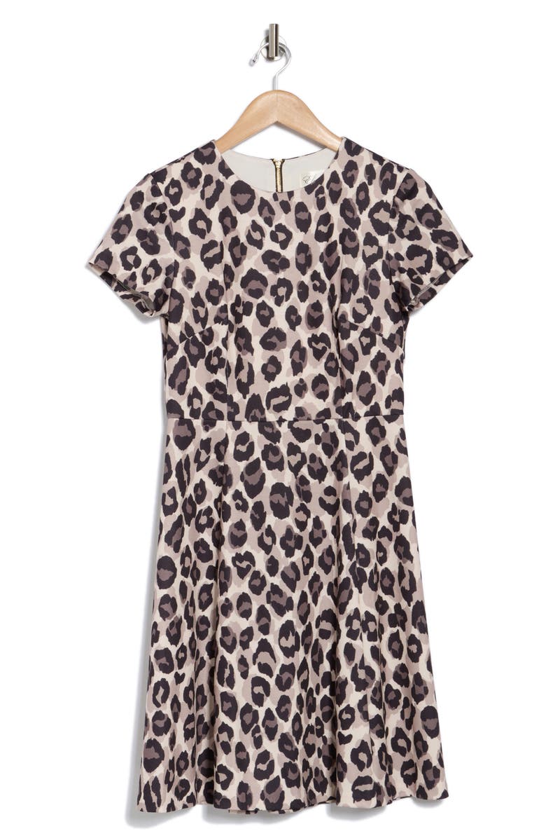 Eliza J Leopard Print Short Sleeve Fit & Flare Dress, Alternate, color,