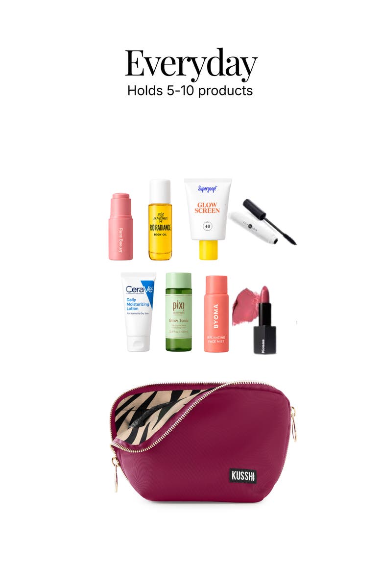Everyday Makeup Bag, Alternate, color, RED/ LEOPARD NYLON