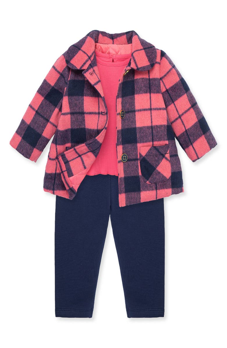 Little Me Plaid Jacket, Lettuce Edge Rib Top & Leggings Set, Alternate, color,