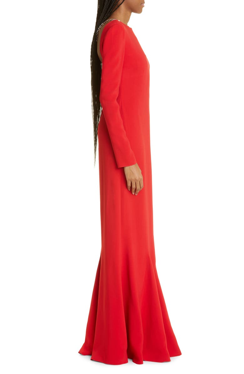 Givenchy 4G Chain Back Long Sleeve Trumpet Gown, Alternate, color,