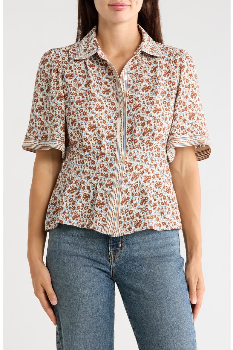 Short Sleeve Button-Up Shirt, Main, color, CREAM/ CHESTNUT DAISY