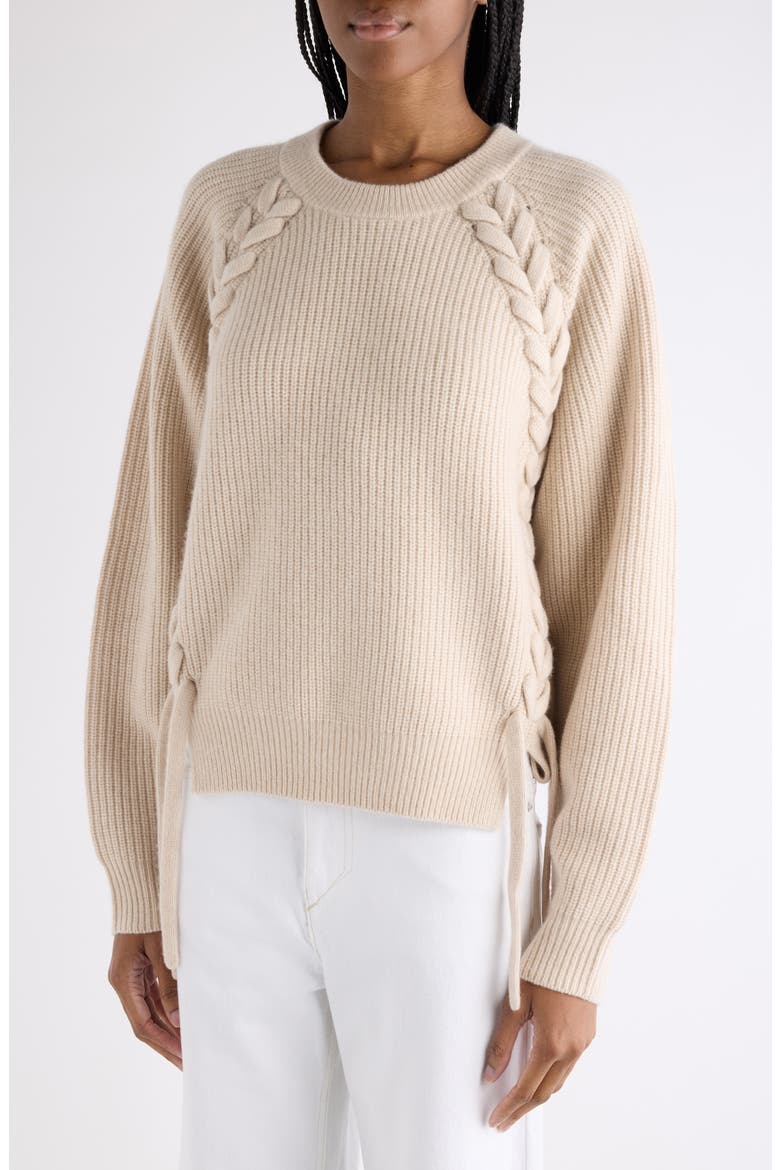 Tulliam Lace-Up Detail Merino Wool & Cashmere Blend Crewneck Sweater, Alternate, color, ANTHRACITE