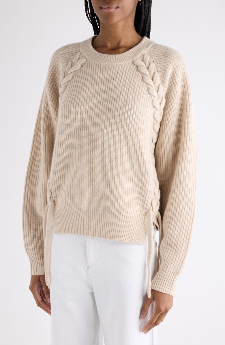 Isabel Marant Tulliam Lace-Up Detail Merino Wool & Cashmere Blend Crewneck Sweater, Alternate, color, Anthracite
