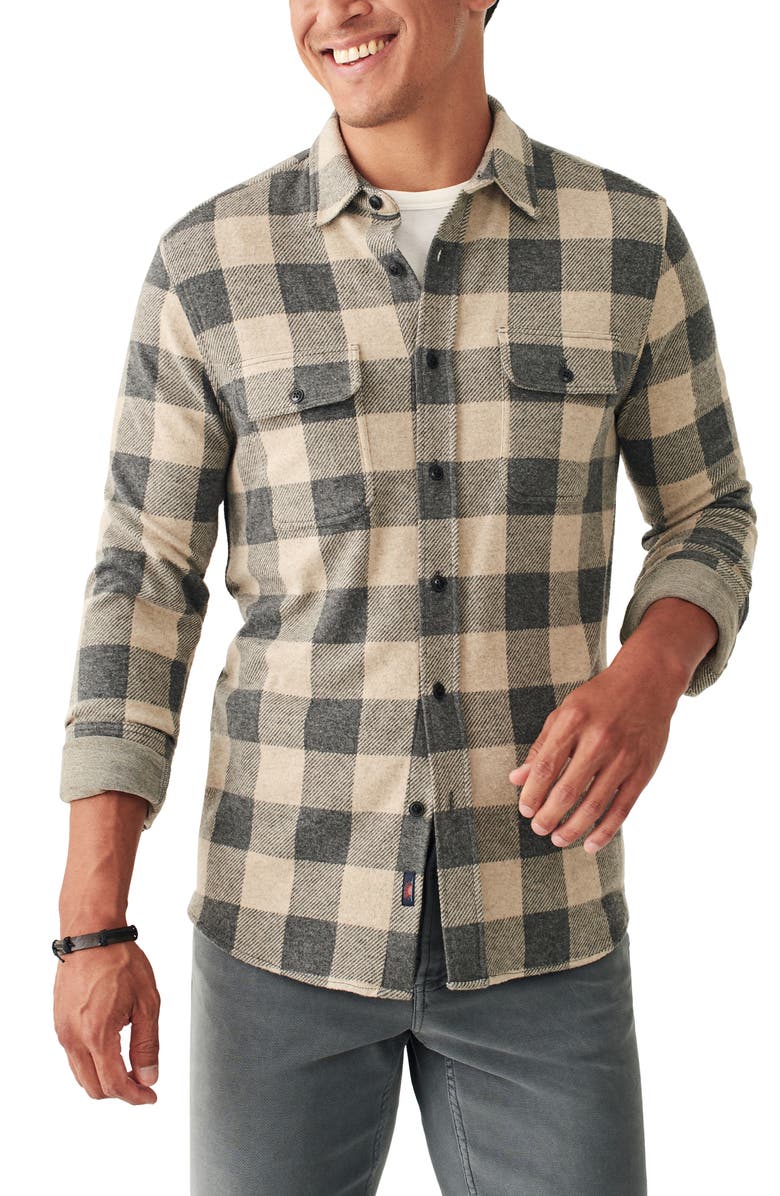 Faherty Legend Buffalo Check Knit Button-Up Shirt, Main, color,