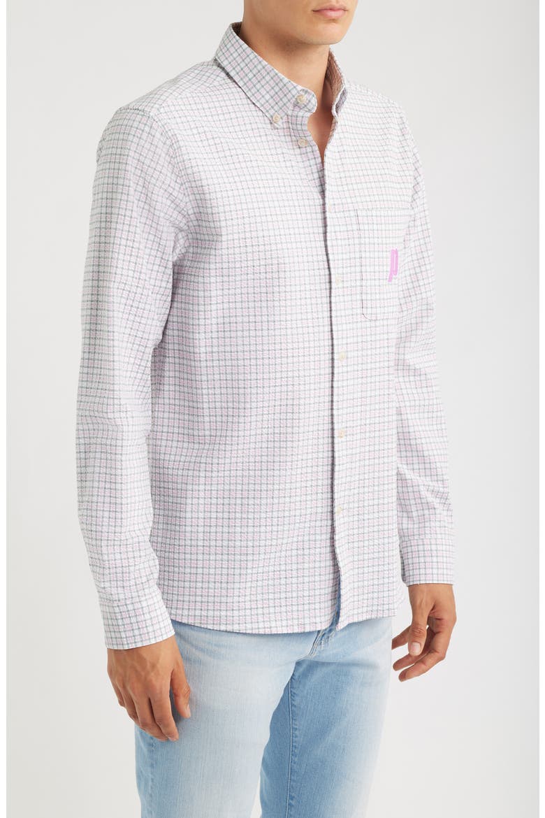x Prince Check Cotton Seersucker Button-Down Shirt, Alternate, color, IVORY