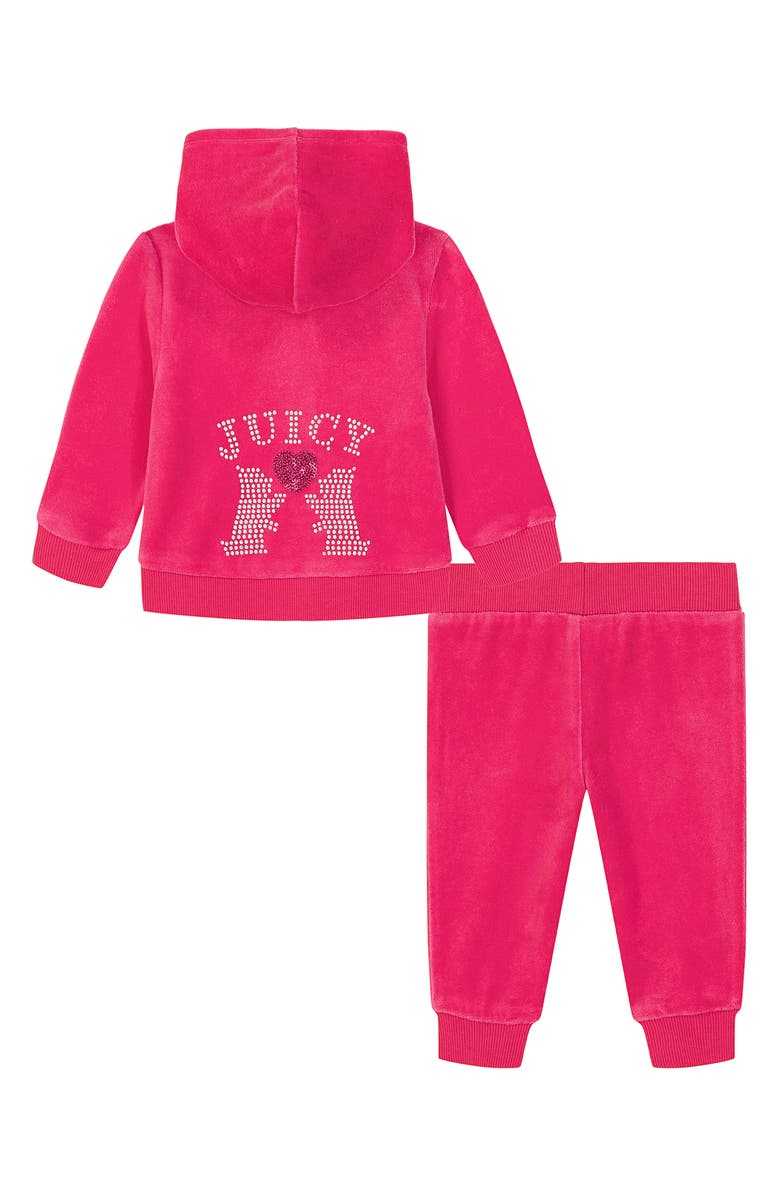Juicy Couture Embellished Velour Hoodie & Joggers Set, Alternate, color, Pink