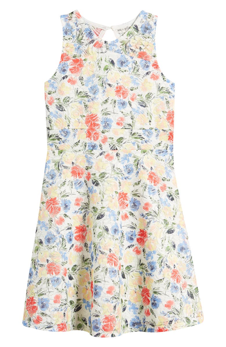 Ava & Yelly Kids' Floral Lace Illusion Skater Dress, Main, color, 