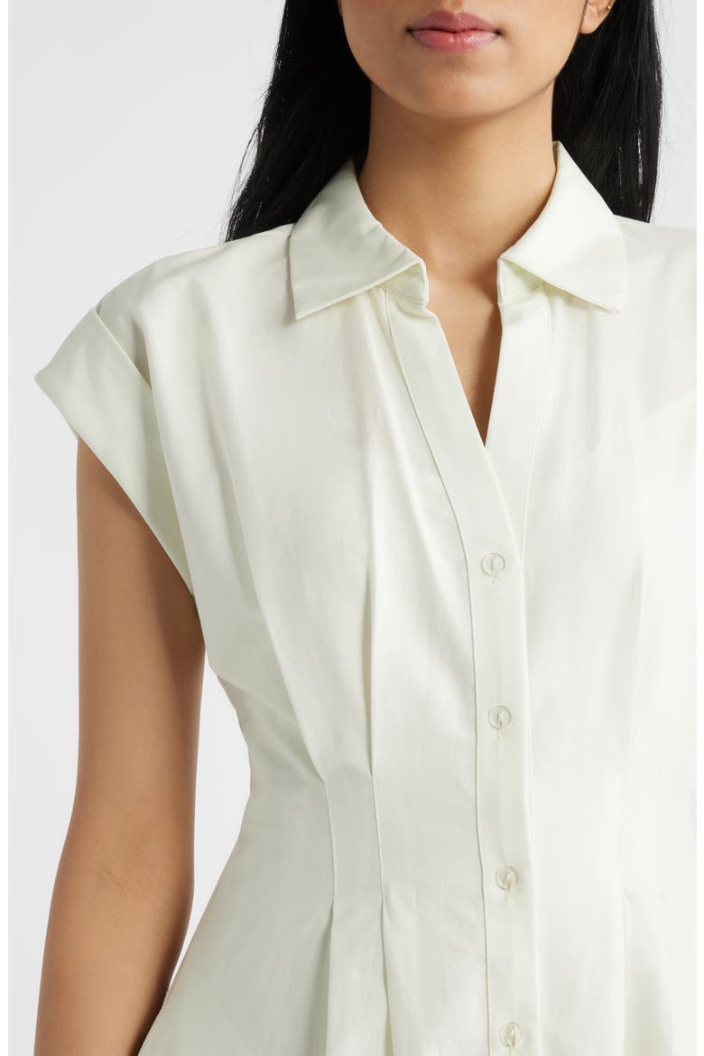 Floral Placement Pleated Stretch Cotton Midi Shirtdress, Alternate, color, IVORY MULTI