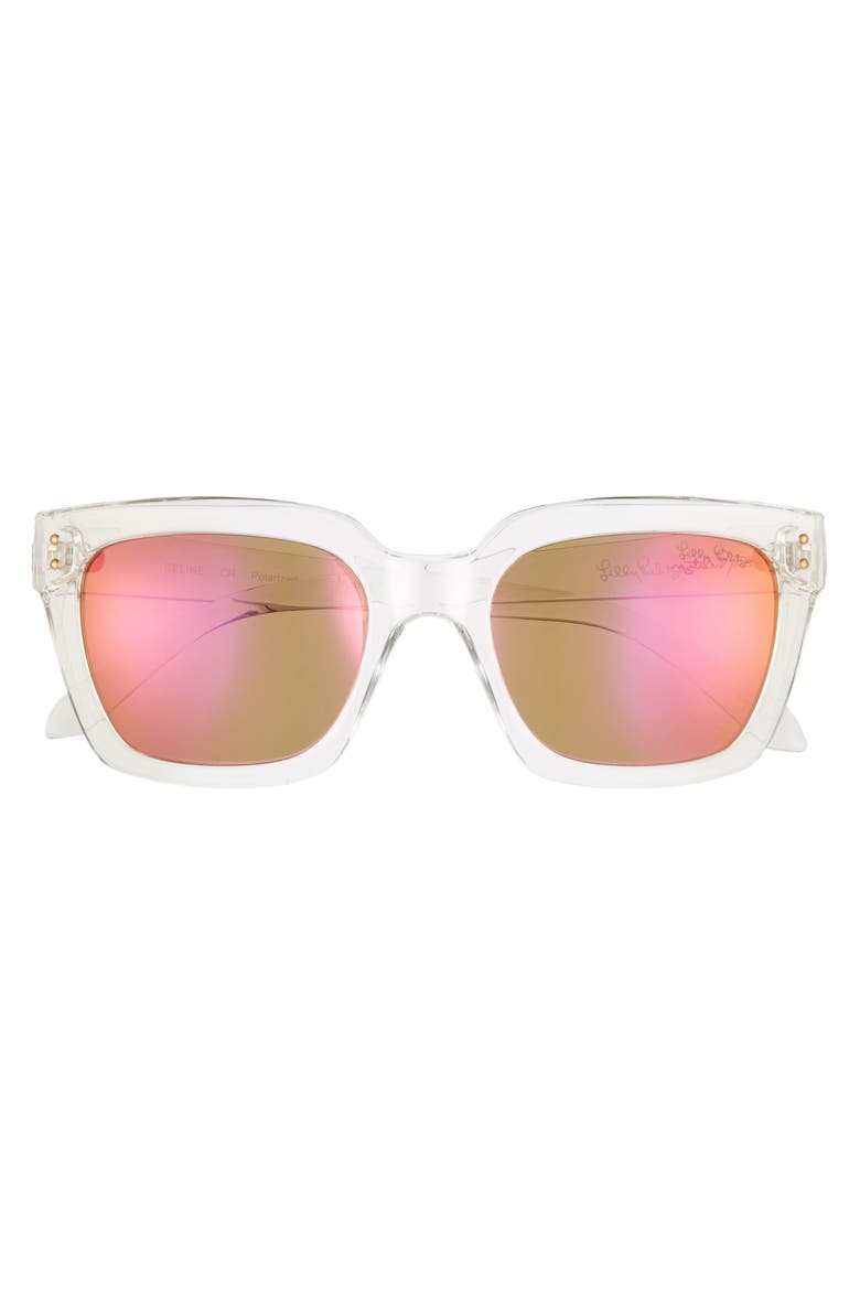 Lilly Pulitzer Celine 54mm Polarized Square Sunglasses, Alternate, color, CRYSTAL CLEAR/ PINK MIRROR
