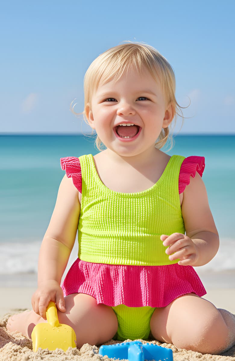 Limeapple Toddler Crinkle Ruffle Bikini, Alternate, color, Lime