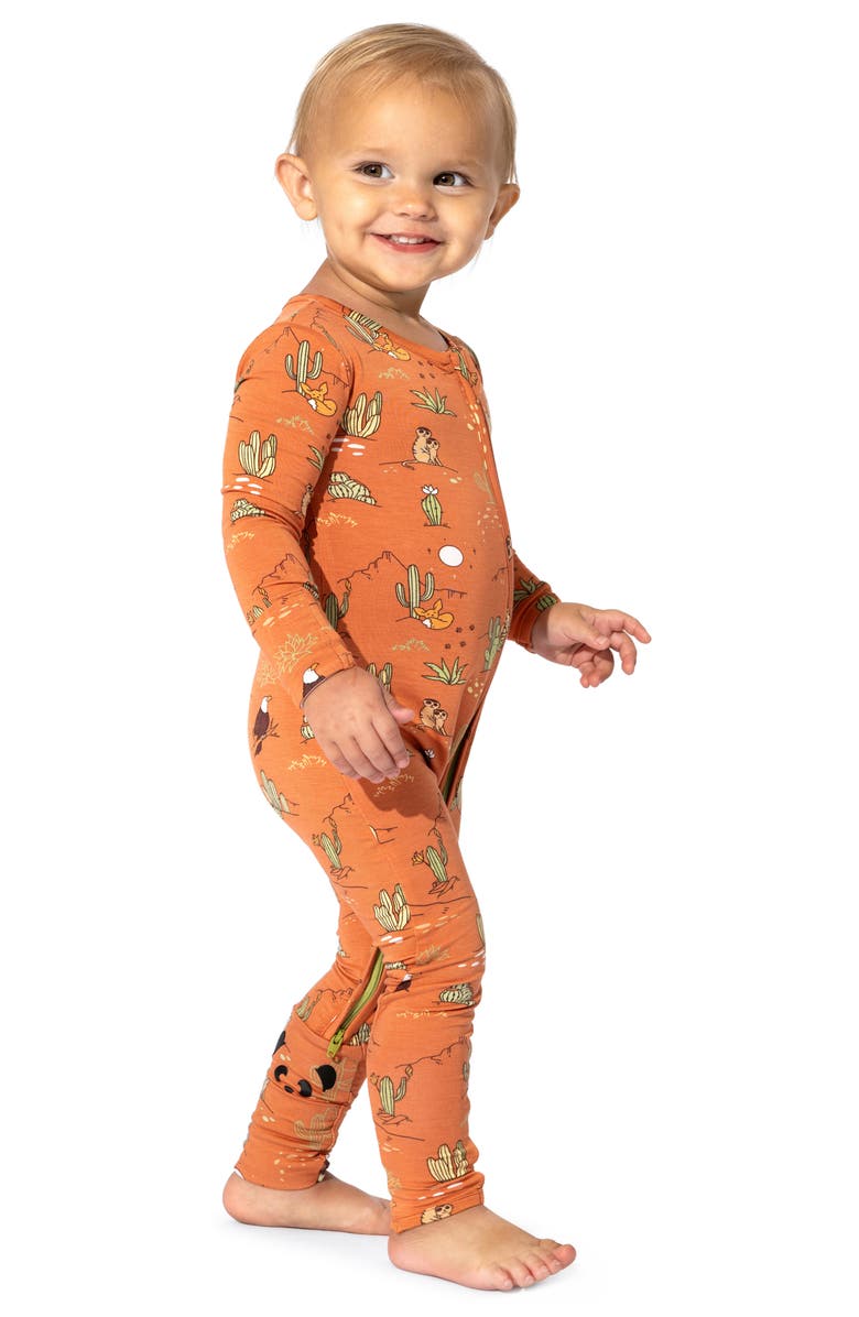 Bellabu Bear Kids' Desert Fitted One-Piece Convertible Pajamas, Alternate, color, Orange