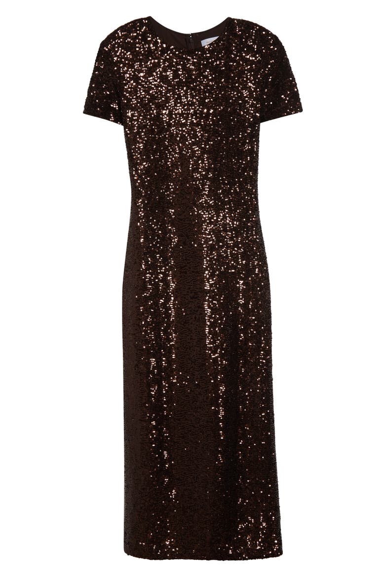 Sequin Midi T-Shirt Dress, Alternate, color, CHOCOLATE