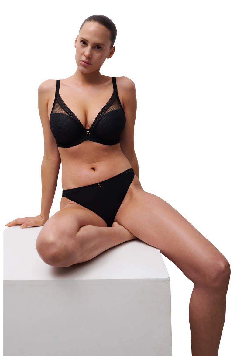 Romance Underwire Plunge Contour Bra, Alternate, color, BLACK