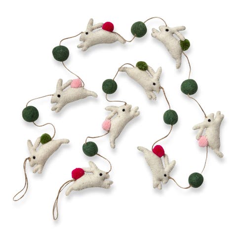 Easter Bunny Wool Felt Garland Colorful Wall Banner Decor