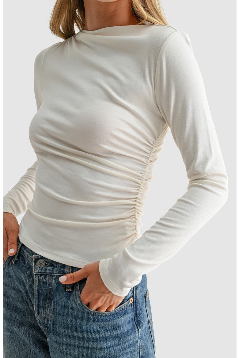 Ruched Boat Neck Top, Alternate, color, CREAM